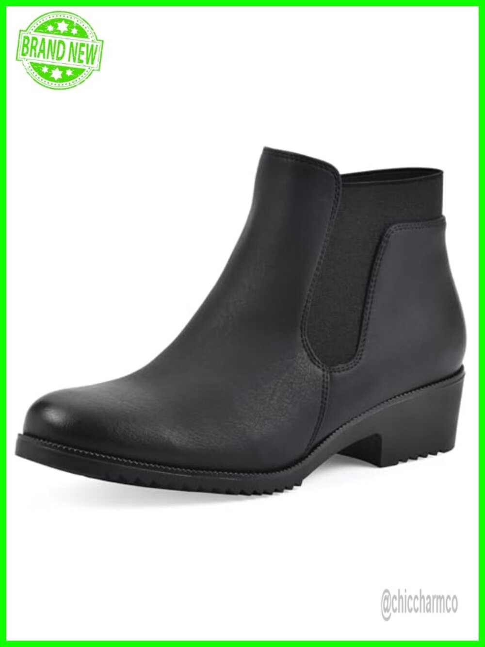 Polyurethane Block Heel Ankle Bootie with Elastic Gore & Zipper